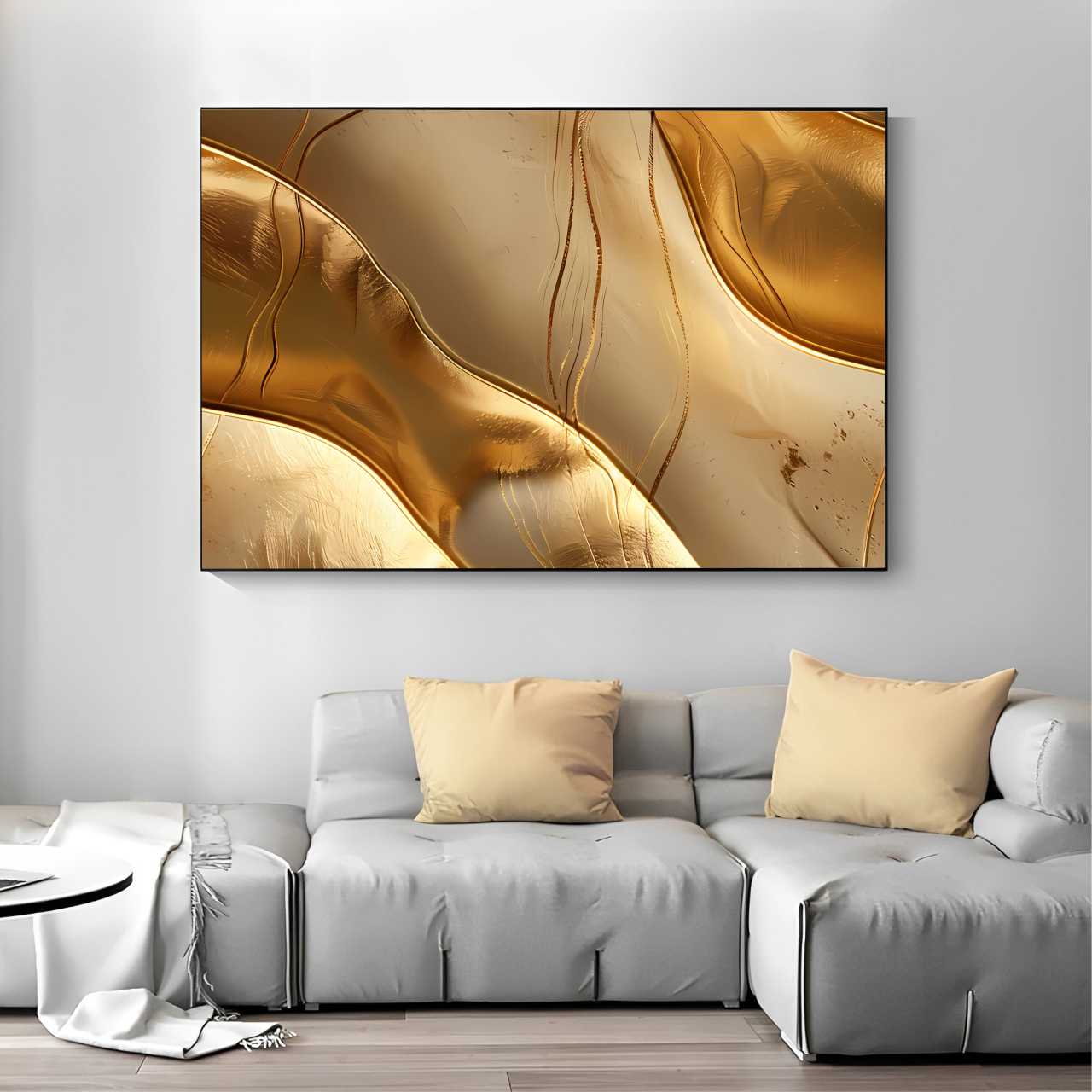 Quadro Decorativo Abstrato Ondas em Ouro Puro